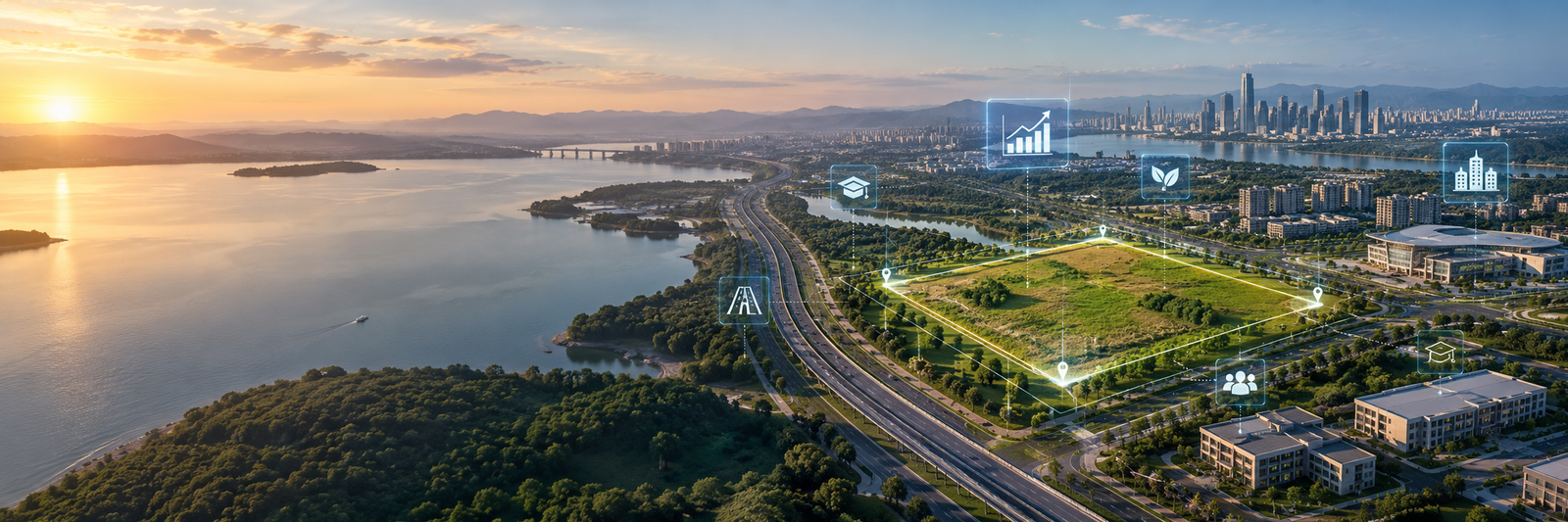 Mapped land connected to roads, infrastructure and future development signals
