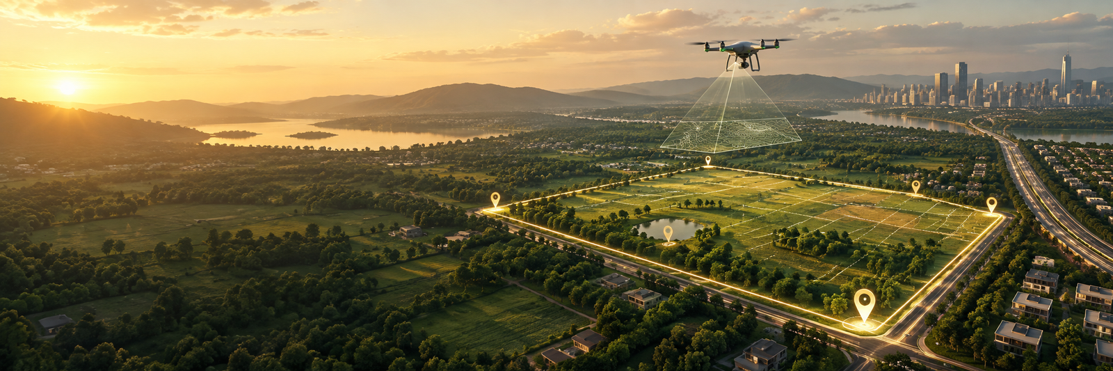 Aerial land mapping with drone survey and digital plot boundaries